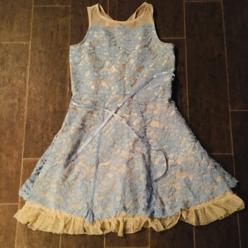 Blue Lacy Cream Satin Dress